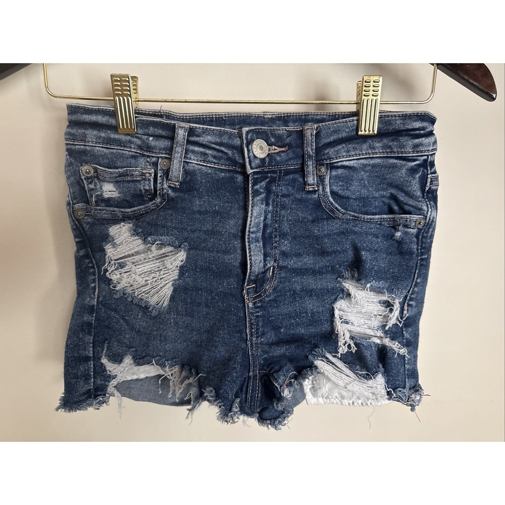 AMERICAN EAGLE‎ Womens  Next Level Stretch High Rise Shortie 2 distress denim